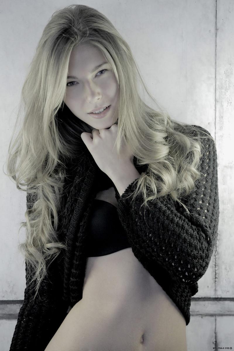 4P Slender blonde babe Angelica strip teasing in softcore nude erotica