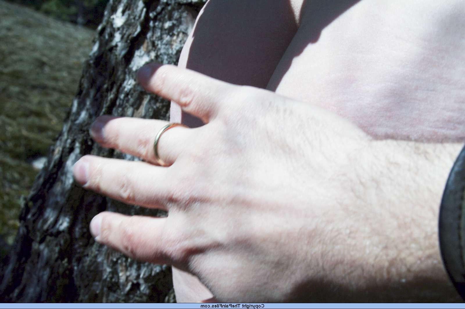 16P Busty amateur sub in bdsm breast play out in the woods