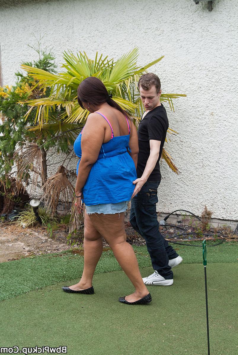 12P Super sweet looking black fattie seduced a golf coach with her smoking curves