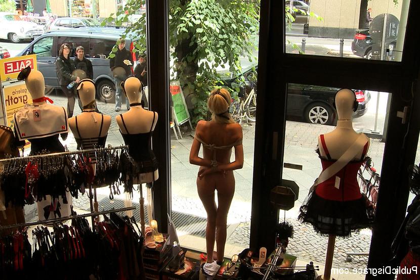 15P Slender blonde beauty is tied up, blindfolded &amp;amp; fucked in public