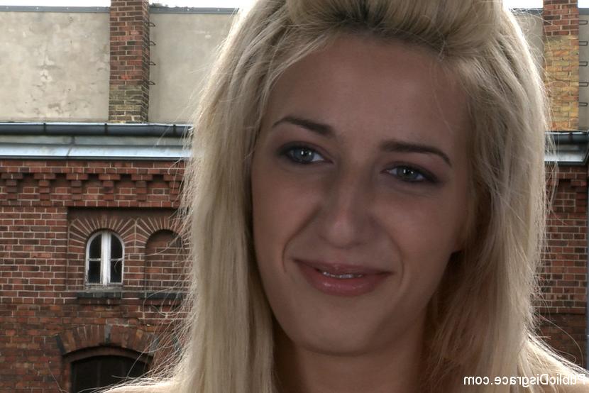 15P Slender blonde beauty is tied up, blindfolded &amp;amp; fucked in public