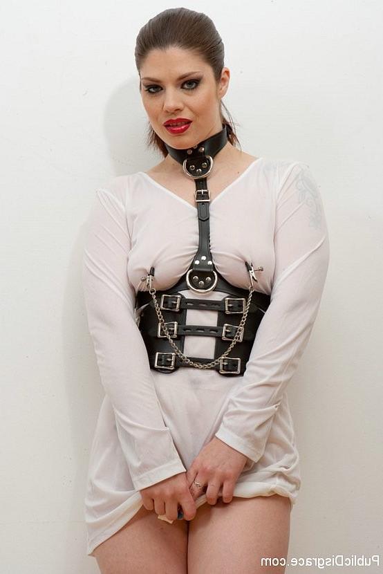 21P Lucia Love public bdsm sub paraded through budapest on a leash b