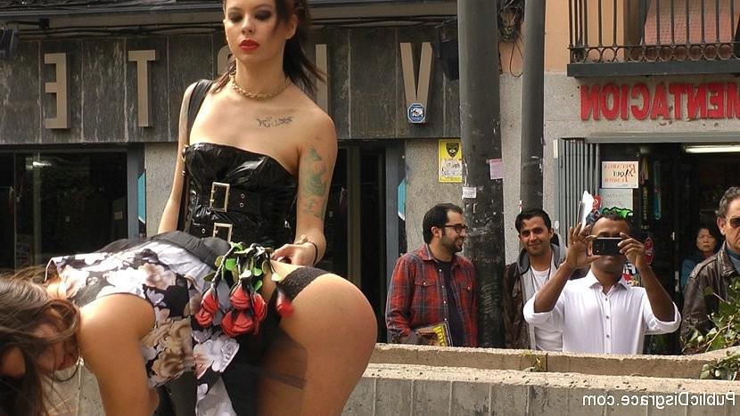 17P Gala Brown is public bdsm humiliated by gorgeous lesbian domme Satrina
