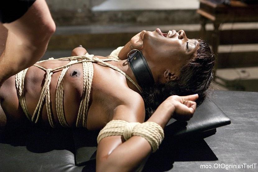 17P Ana Foxxx ebony in bdsm rope suspension is fucked and spanked by Owen Gray