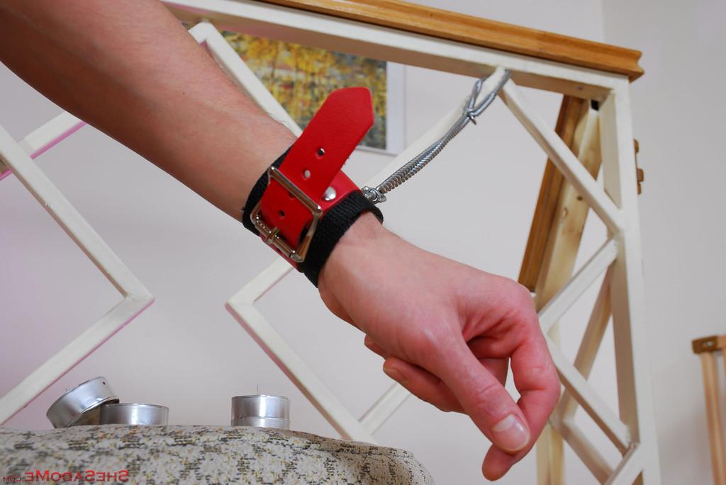20P Blindfolded and cuffed male waxed and strap-on fucked by a bitchy domina