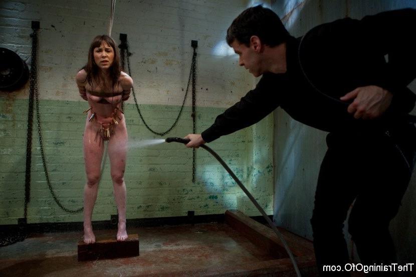 15P Brunette gets tied up and hosed in her first BDSM lesson