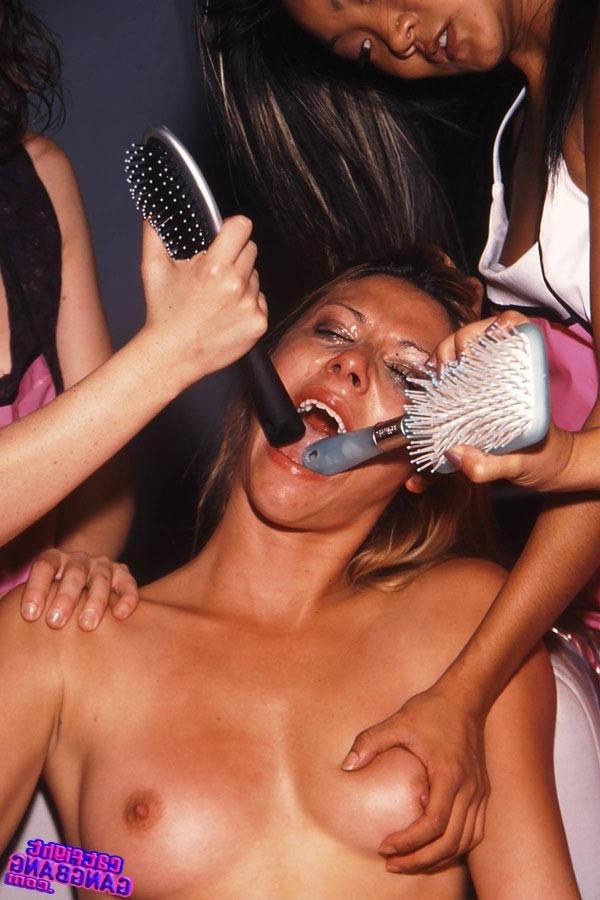 17P Horny lesbians in bdsm sex fucking with dildos and brushes