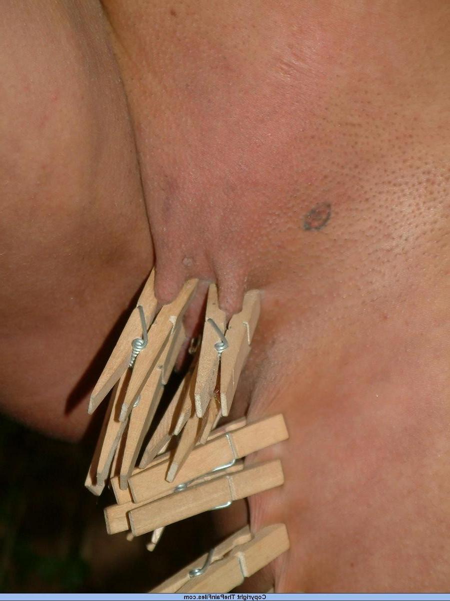 16P Busty ballgagged bdsm slave in outdoor bondage and painful punishment