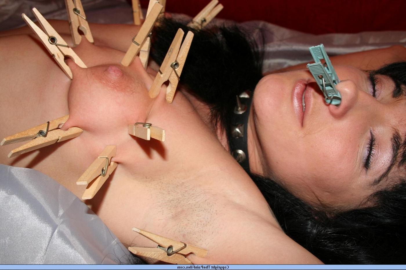 16P Lesbian slave in tit torment and lezdom nosebondage humiliation by mistress Lene