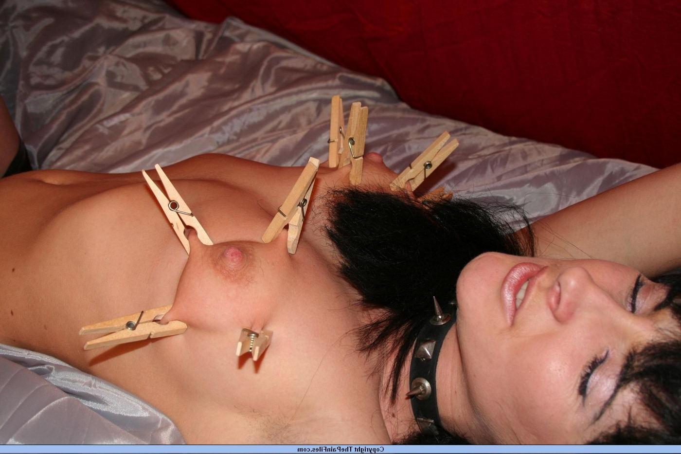 16P Lesbian slave in tit torment and lezdom nosebondage humiliation by mistress Lene