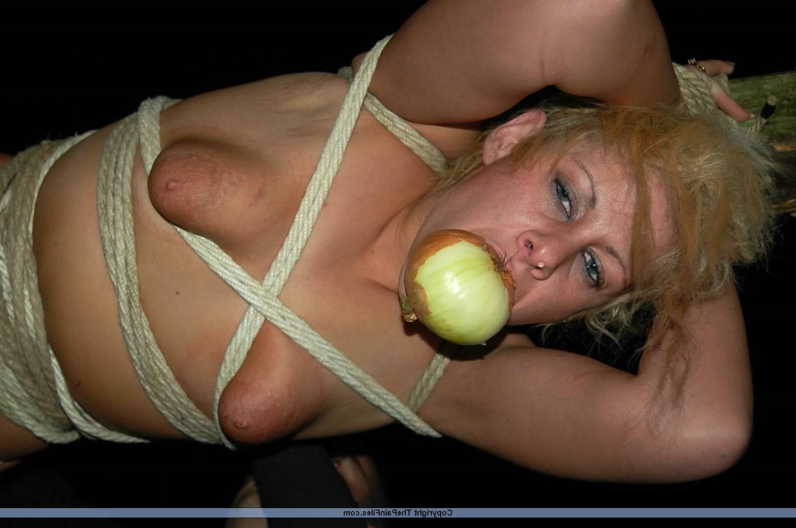 16P Outdoor spitroast bondage and domination of blonde bdsm slavegirl Crystel Lei