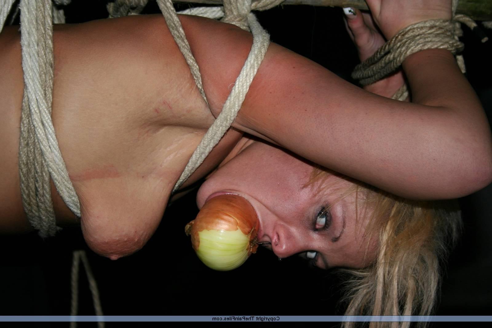 16P Outdoor spitroast bondage and domination of blonde bdsm slavegirl Crystel Lei