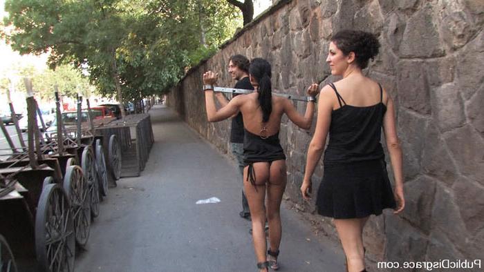 15P BDSM slave Sabrina Sweet exploited and fucked in public