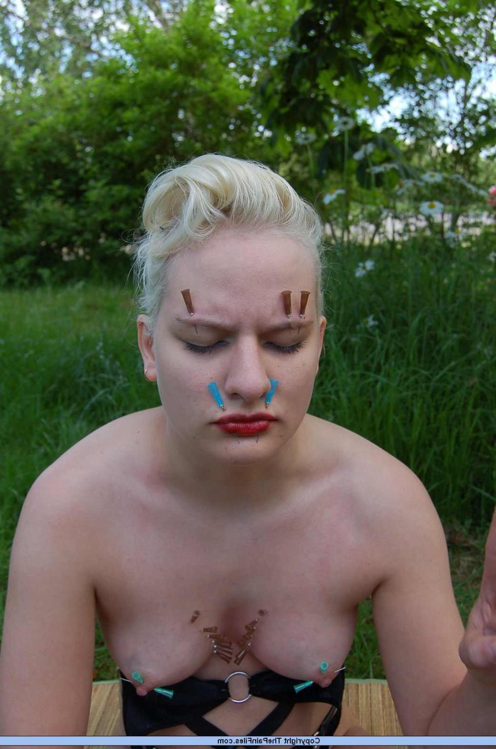 16P Facial needle pain and xtreme outdoor bdsm torment