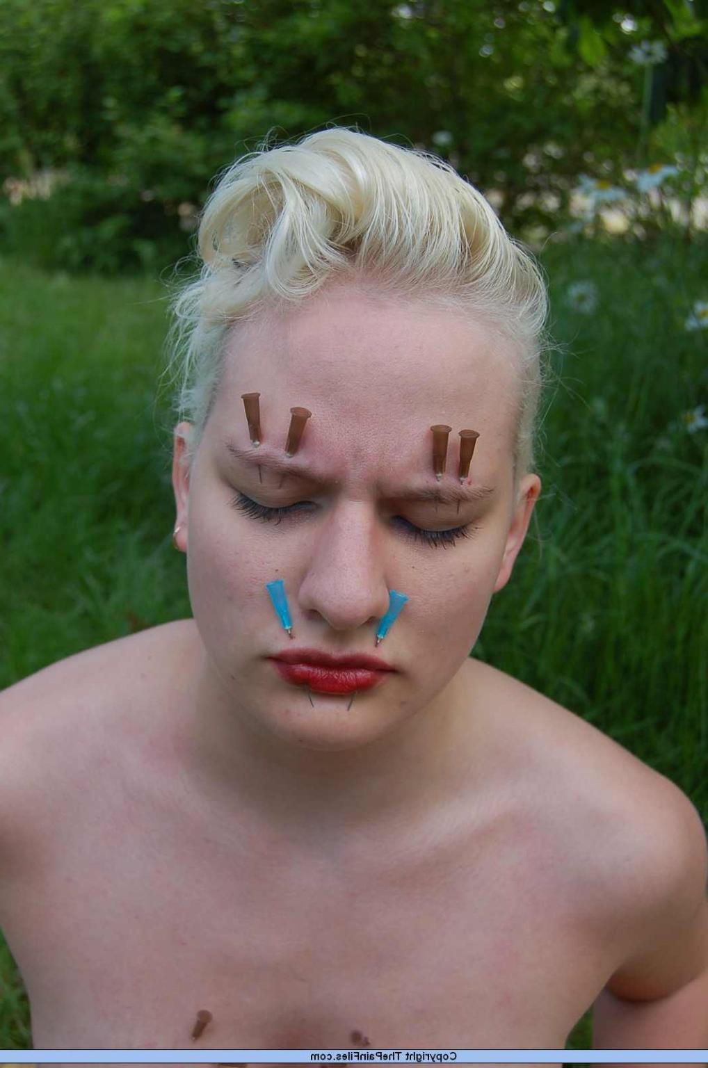 16P Facial needle pain and xtreme outdoor bdsm torment