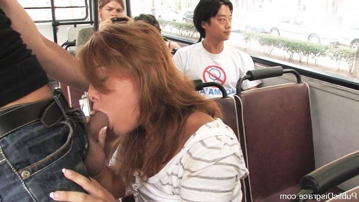 15P Redhead hottie sucks cock and fucks on a public bus