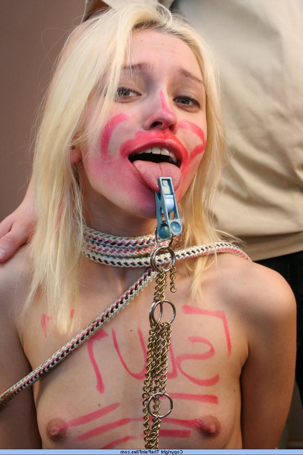 16P Blonde bdsm slavegirls facial pain and humiliation