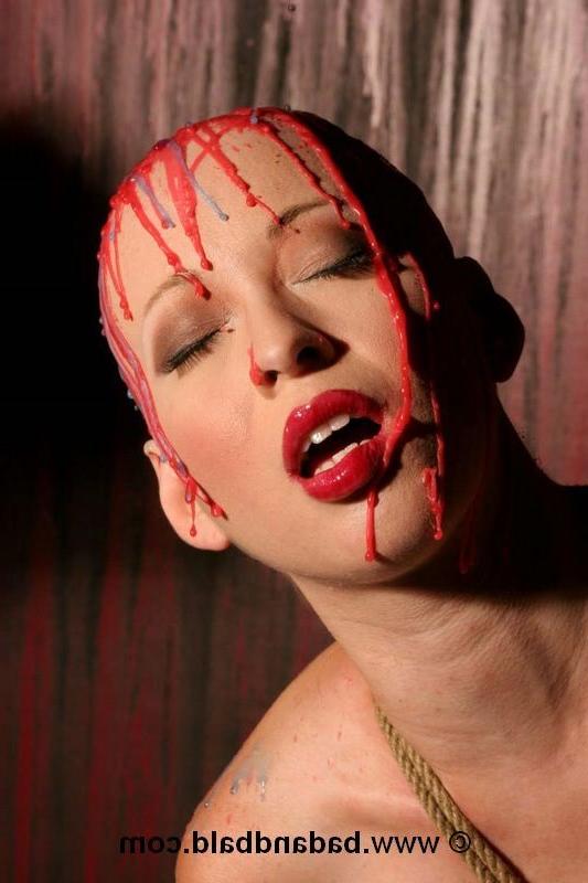 16P Bizarre bald babe in bondage and BDSM