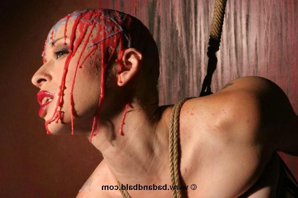 16P Bizarre bald babe in bondage and BDSM