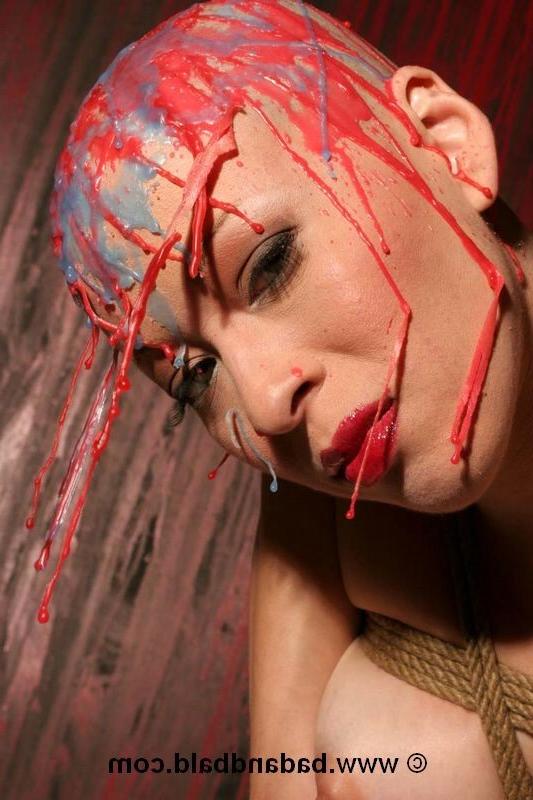 16P Bizarre bald babe in bondage and BDSM