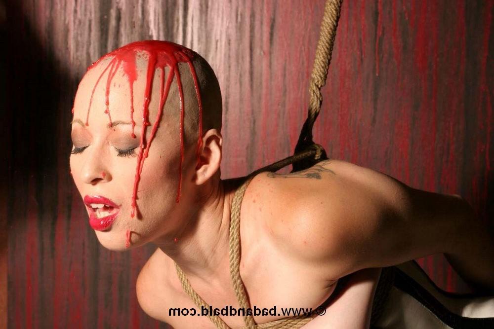 16P Bizarre bald babe in bondage and BDSM