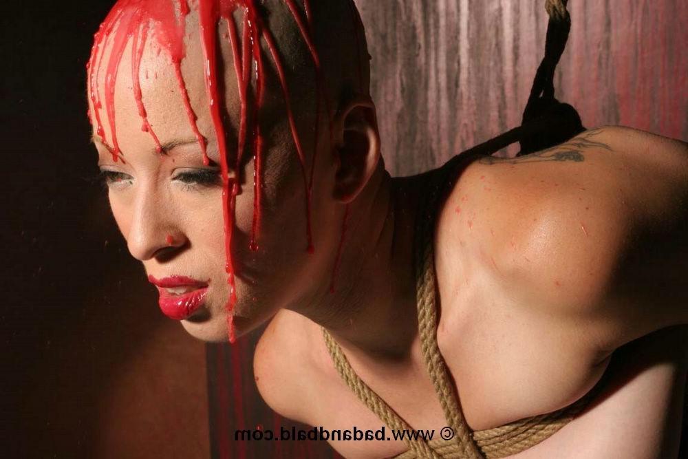 16P Bizarre bald babe in bondage and BDSM