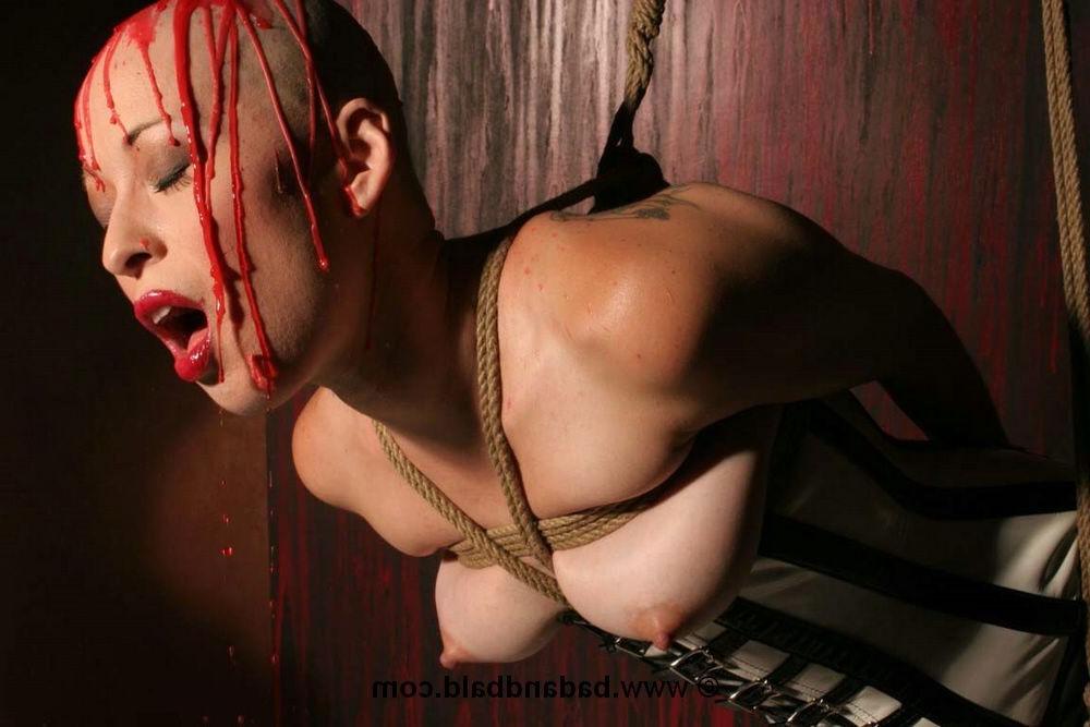 16P Bizarre bald babe in bondage and BDSM