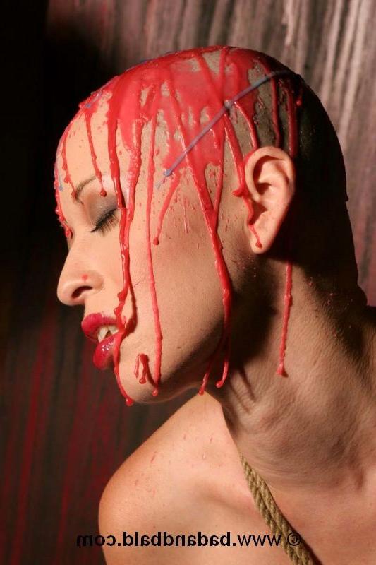 16P Bizarre bald babe in bondage and BDSM