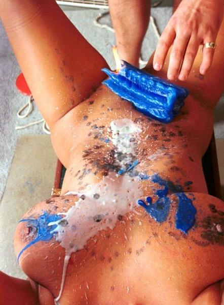 15P Big titted slut gets covered in wax