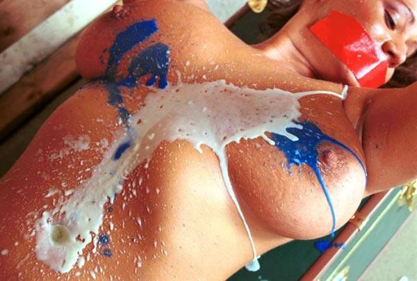 15P Big titted slut gets covered in wax