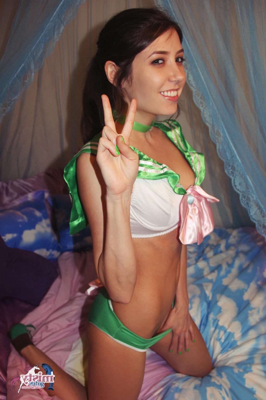 16P Sweet brunette Misty stripes and poses like a slutty sailor