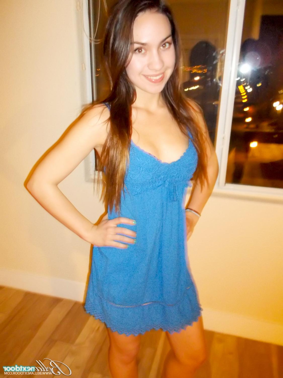 15P Delectable teen Anna Rio stripping off her blue dress