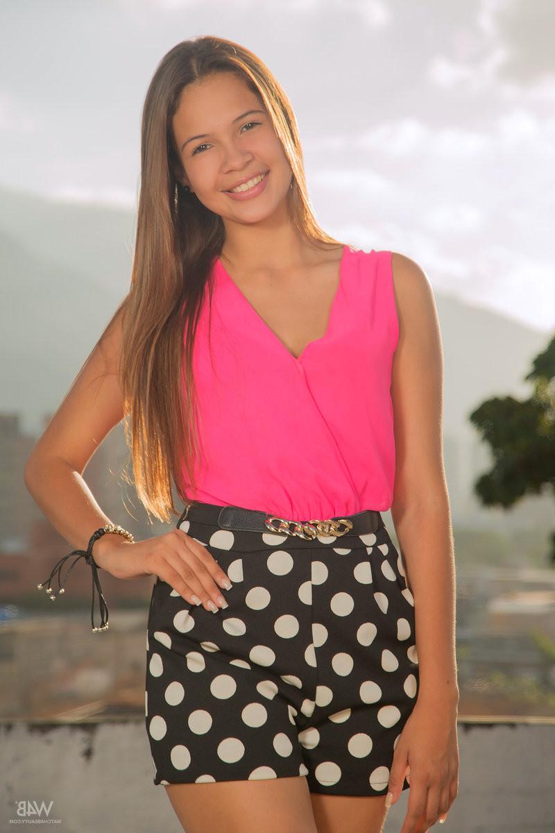 16P Beautiful Latina teen Kiara Lorens gets naked outdoors