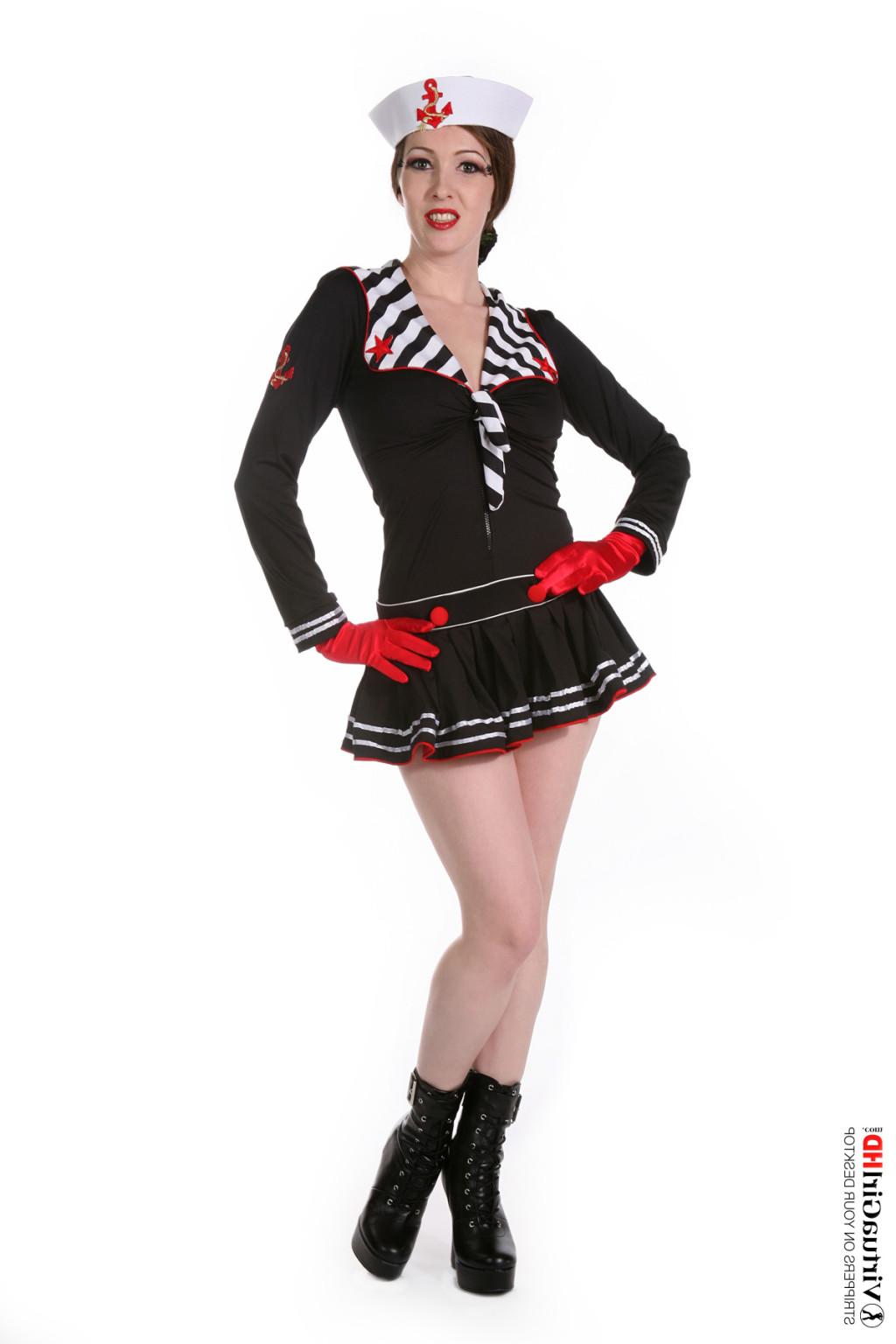 15P Babe stripping out her sexy sailor uniform and teasing topless