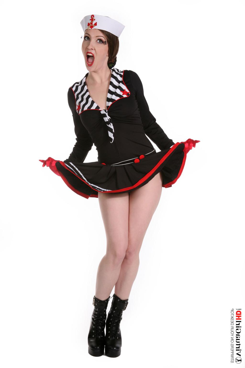 15P Babe stripping out her sexy sailor uniform and teasing topless