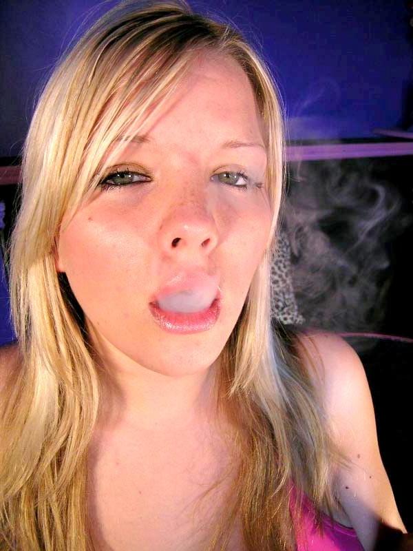 16P Hot blonde teen with nice big tits light herself a cigarette