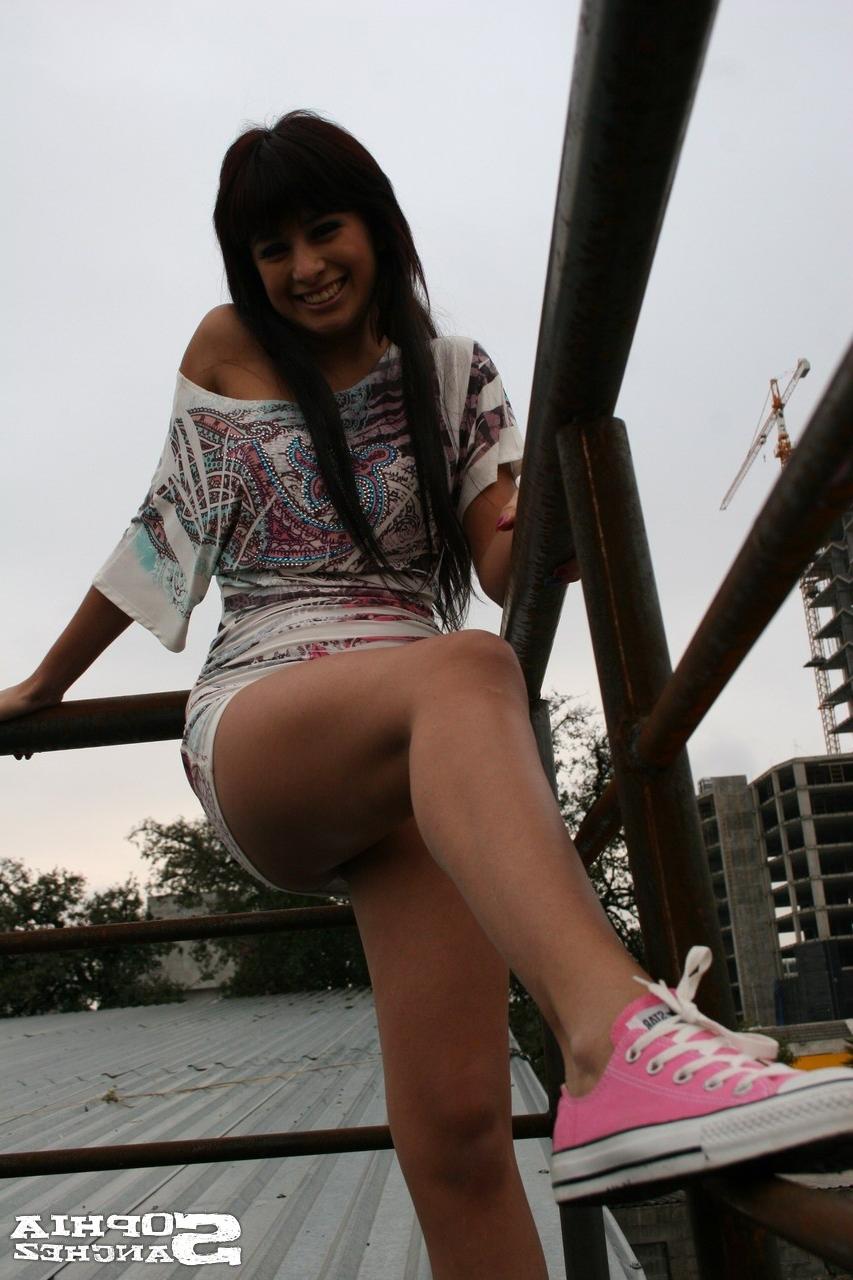 16P Busty latina flashing on roof