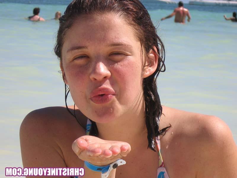 15P Teen cutie Christine Young posing outdoors in the tropics