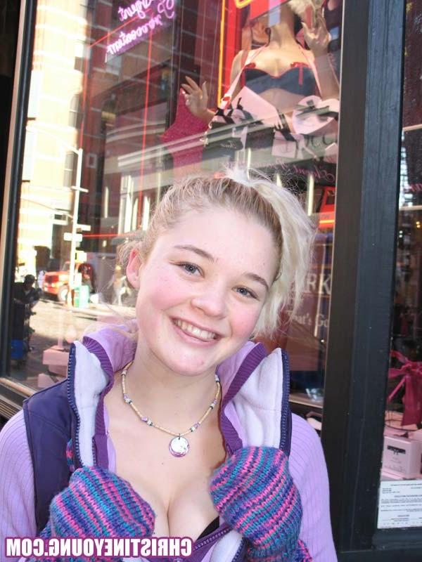 15P Fun-loving teen Christine Young posing and teasing outdoors