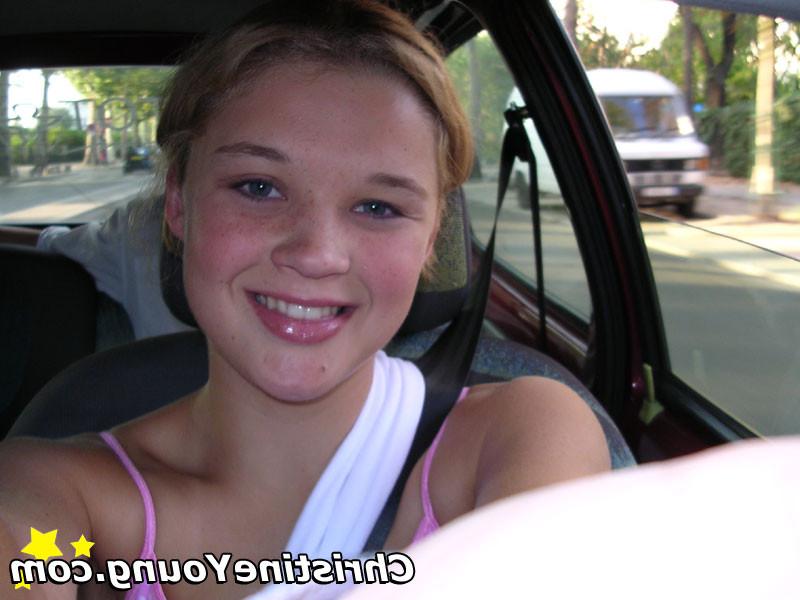 15P Titty-flashing blonde teen Christine Young teasing outdoors