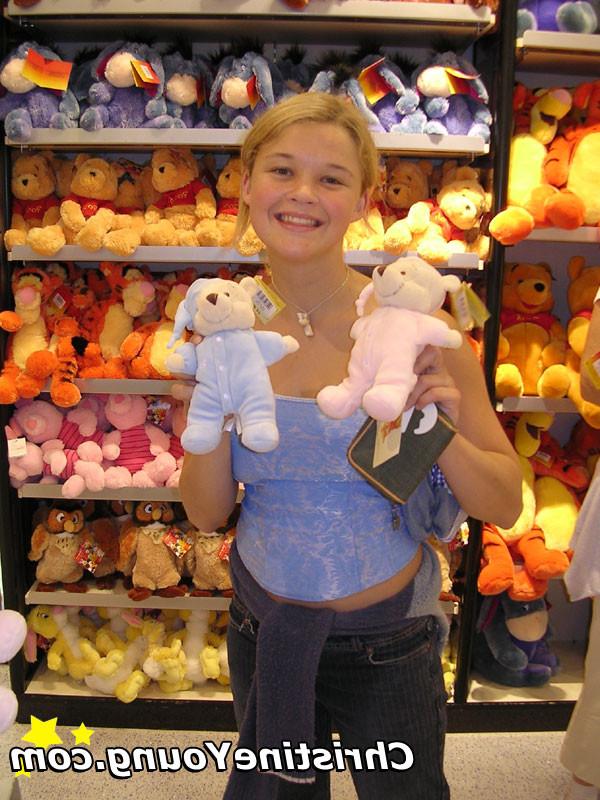 15P Titty-flashing blonde teen Christine Young teasing outdoors