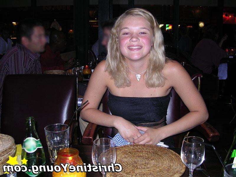 15P Titty-flashing blonde teen Christine Young teasing outdoors