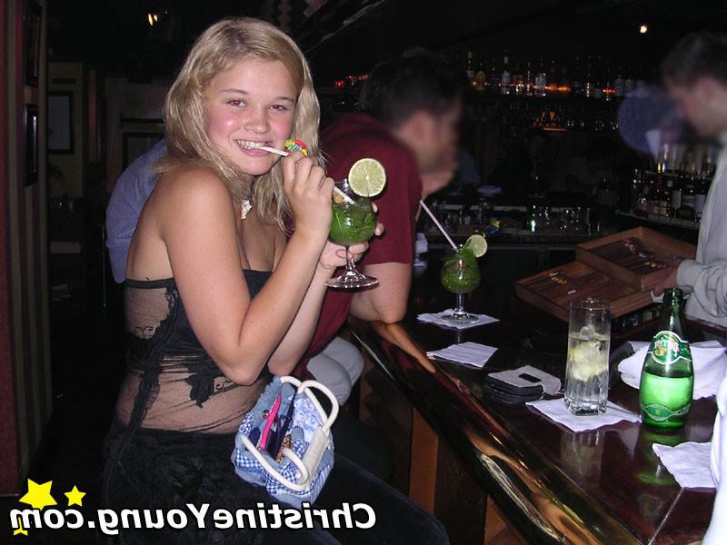 15P Titty-flashing blonde teen Christine Young teasing outdoors