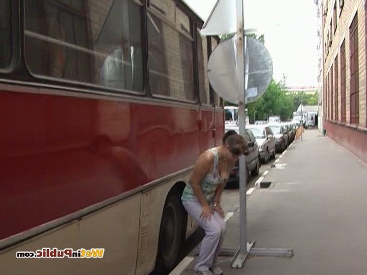 15P Chickie wets her white pants behind a bus as wants to pee desperately