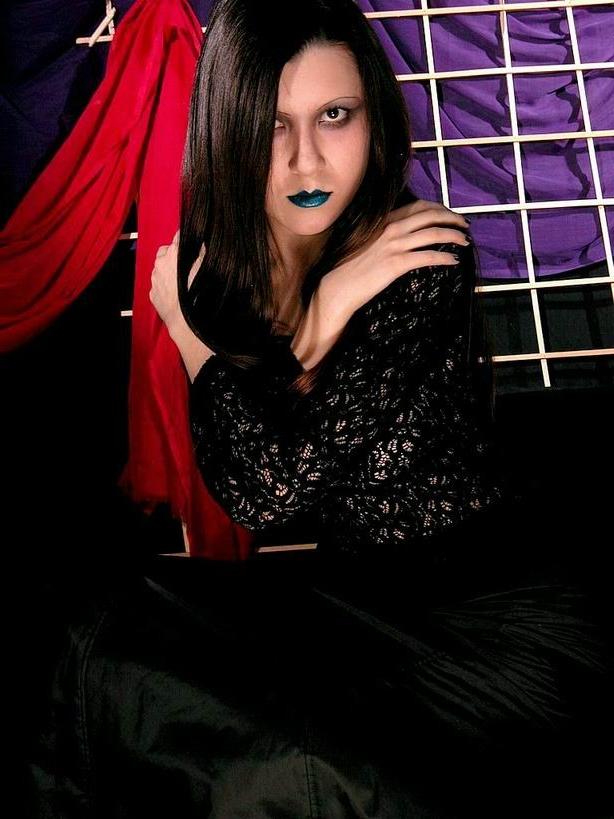 16P Goth teen in black panties and stockings
