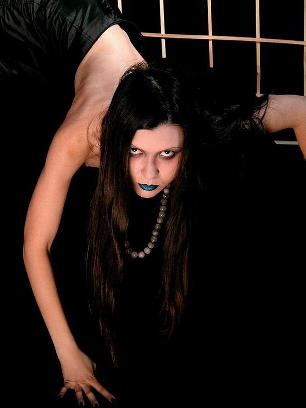 16P Goth teen in black panties and stockings