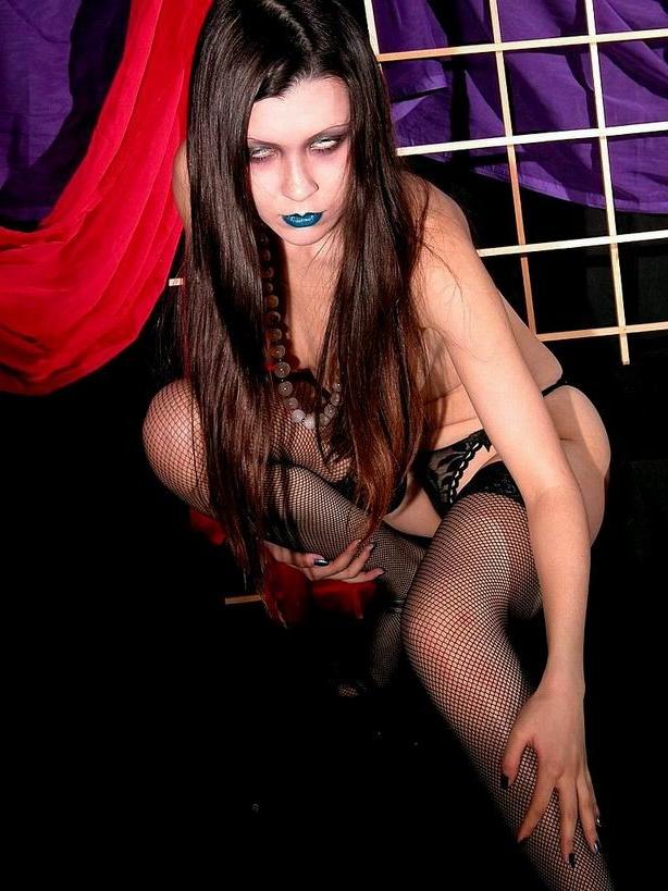 16P Goth teen in black panties and stockings