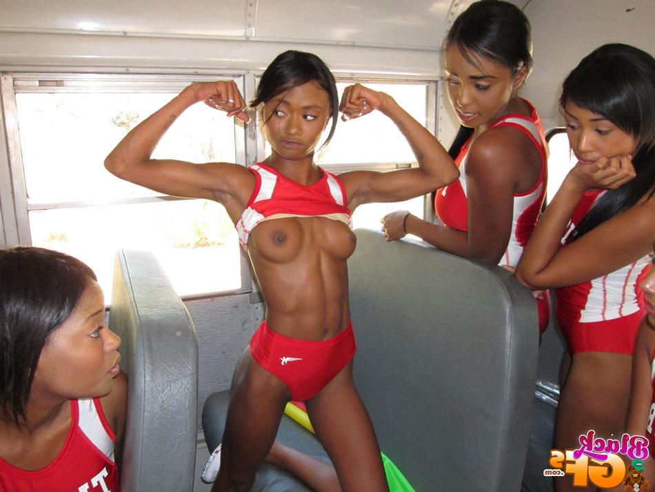 15P Black teen lesbian girlfriends strip on school bus
