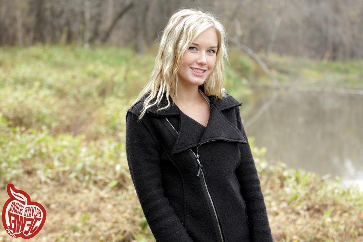 16P Cute blonde teen girl strips in woods
