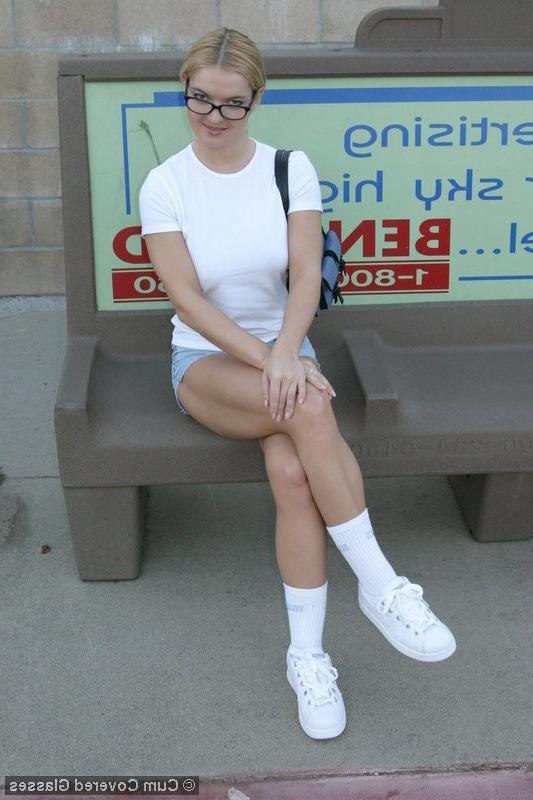 15P Blonde bus stop babe with big natural hooters